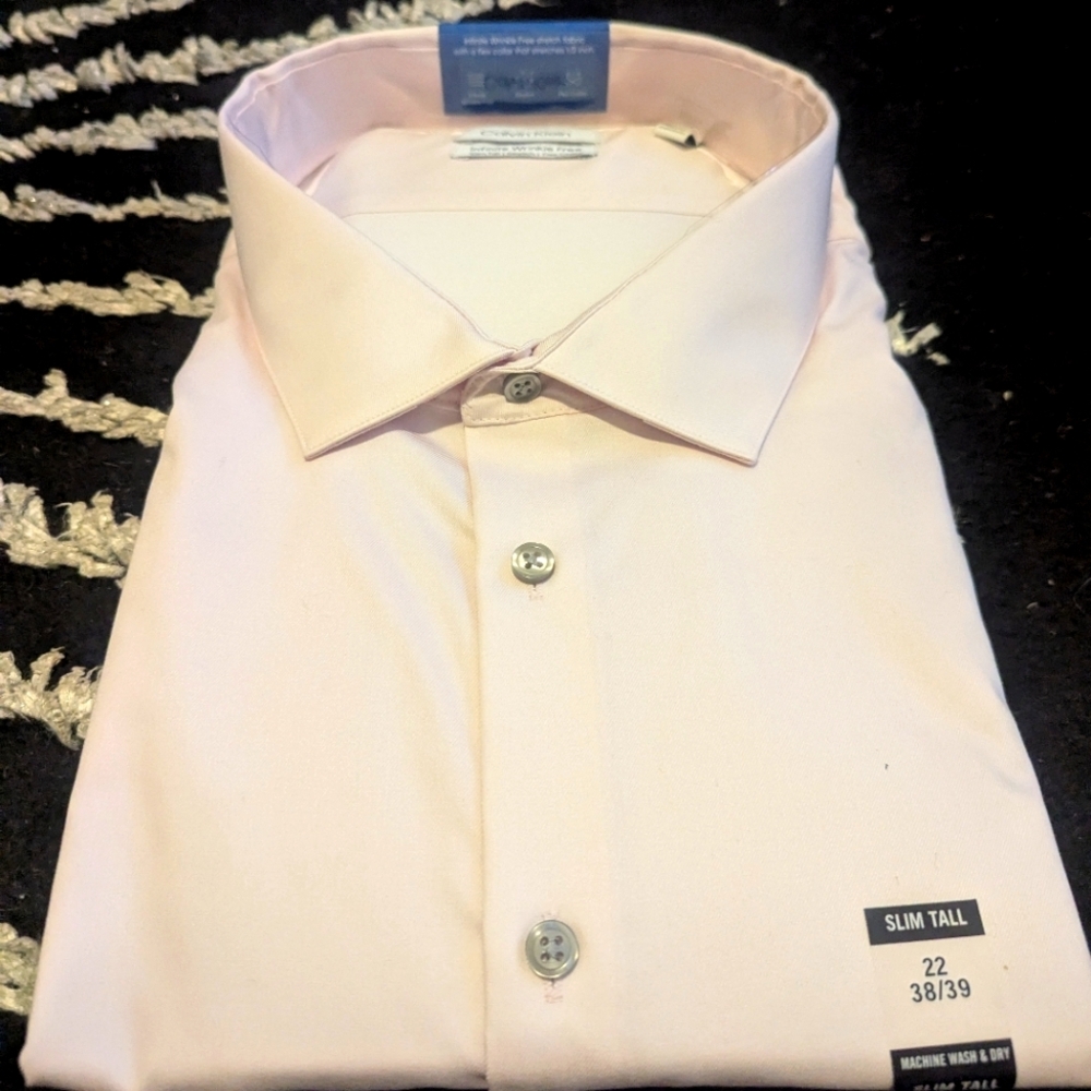 NWT Calvin Klein Infinite Non-Iron Slim Tall Men's Shirt 5XL- Light Pink